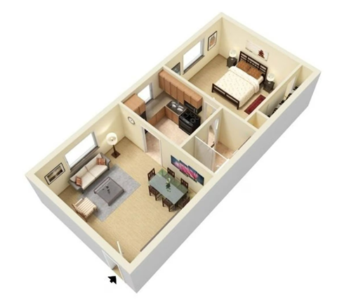 Floor plan for 1 bed, 1 bath, 550 sqft